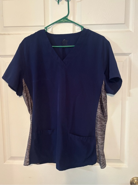 GT Performance Tops - Women's Navy V-Neck Short Sleeve Scrub Top with Heathered Side Panels